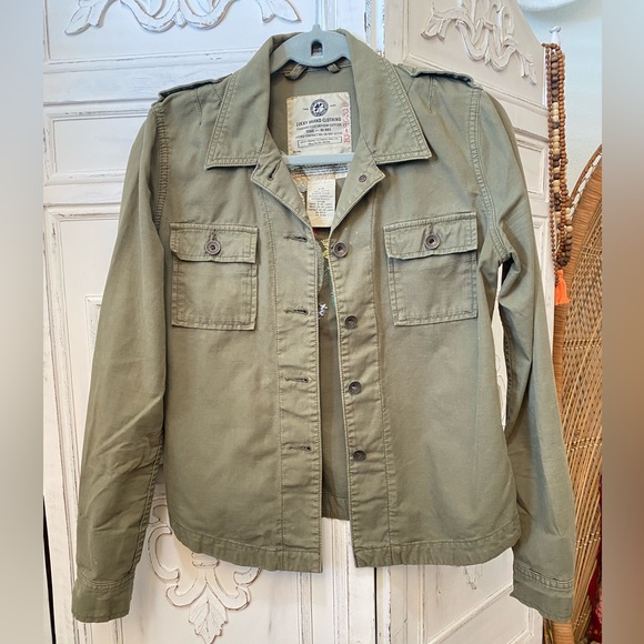 Lucky Brand 90s Y2K Embroidered Military Khaki Army Green Shirt Jacket Retro - Picture 9 of 15